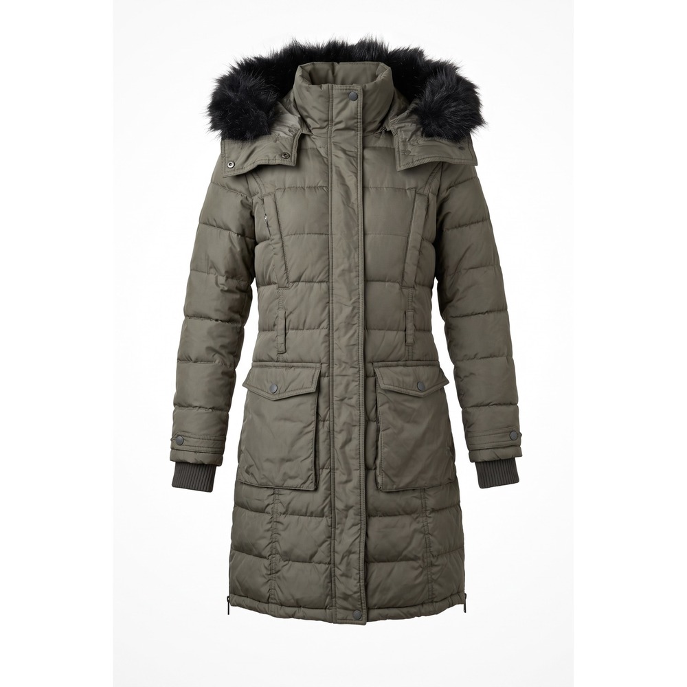 French Connection Olive Green Faux Fur Hood Puffer Parka Coat M22318 XS